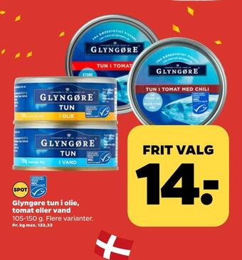 Netto Glyngøre tun i olie, tomat eller vand tilbud