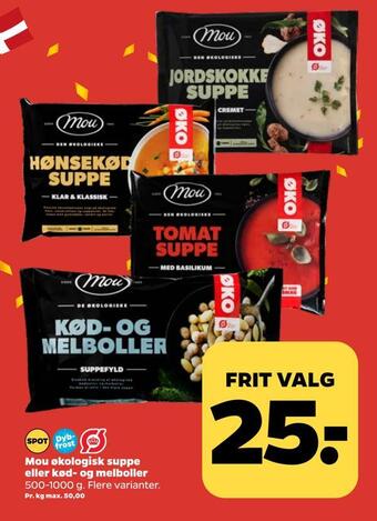 Netto Mou økologisk suppe eller kød- og melboller tilbud