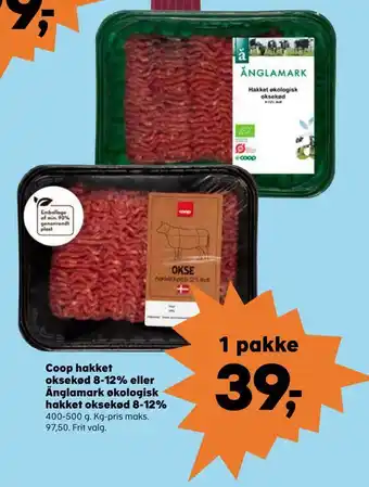 Kvickly Coop hakket oksekød 8-12% eller änglamark økologisk hakket oksekød 8-12% tilbud