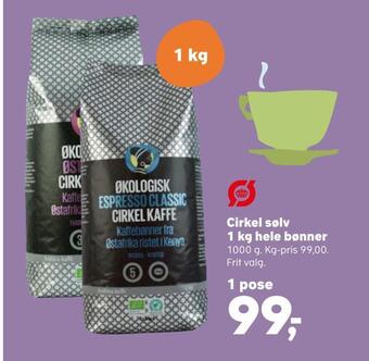 Kvickly Cirkel sølv 1 kg hele bønner tilbud