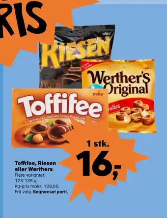 Kvickly Toffifee, riesen eller werthers tilbud