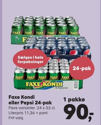 SuperBrugsen Faxe kondi eller pepsi 24-pak tilbud