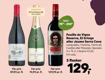 SuperBrugsen Feuille de vigne reserve, el gringo eller jaume serra cava tilbud