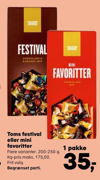 SuperBrugsen Toms festival eller mini favoritter tilbud