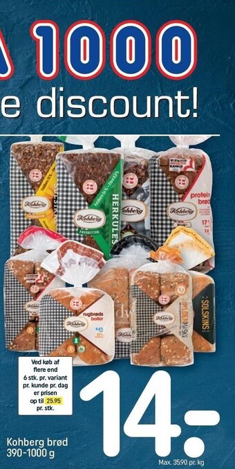 REMA 1000 Kohberg brød 390-1000 g tilbud