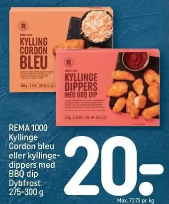 REMA 1000 0rema 1000 kyllinge corden bleu eller kyllinge dippers med bbq dip tilbud