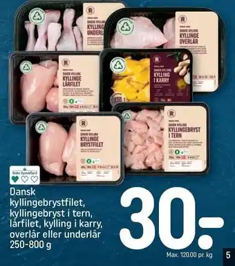 REMA 1000 Dansk kylingebrystfilet kyllingebryst i tern, lårfilet, kylling i karry, overlår eller underlår tilbud