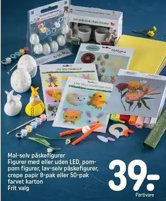 Mal-selv påskefigurer figurer med eller uden led, pompom figuerer, lav-selv påskefigurer, crepe papir 8-pak eller 50-pak farv