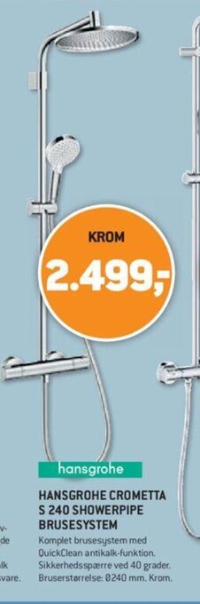 XL-BYG Hansgrohe Crometta S 240 Showerpipe Brusesystem tilbud