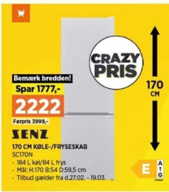 Power Senz køle/fryseskab tilbud