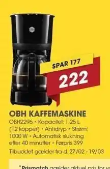 Punkt1 Obh kaffemaskine tilbud