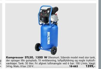 Biltema Kompressor STL50, 1500 W tilbud