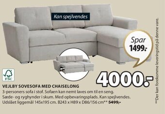 JYSK Vejlby Sovesofa Med Chaiselong tilbud