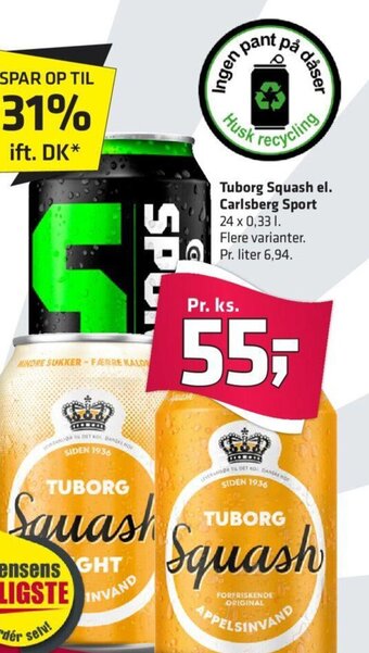 Fleggaard Tuborg Squash el. Carlsberg Sport tilbud