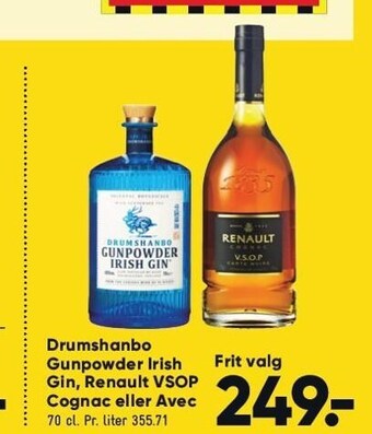 Drumshanbo gunpowder irish gin, renault vsop cognac eller avec