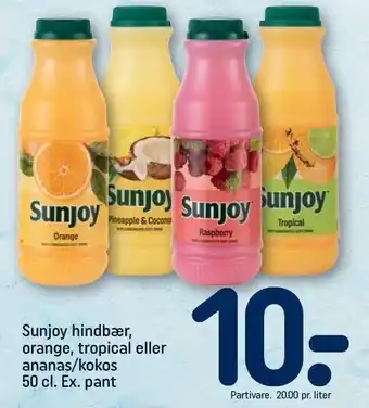REMA 1000 Sunjoy hindbær, orange, tropical eller ananas/kokos 50 cl. tilbud