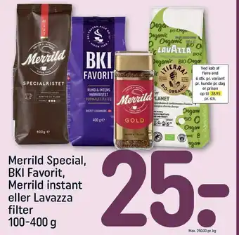 REMA 1000 Merrild special, bki favorit, merrild instant el. lavazza filter 100-400 g tilbud