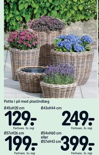 Potte i pil med plastindlæg