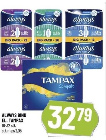 Løvbjerg Always bind el. tampax tilbud