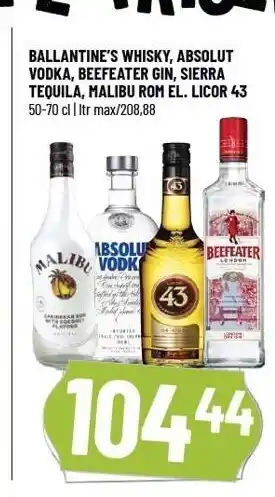 Løvbjerg Ballantine's whisky, absolut vodka, beefeater gin, sierra tequila, malibu rom el. licor 43 tilbud