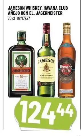 Jameson whiskt, havana club anejo rom el. jägermeister