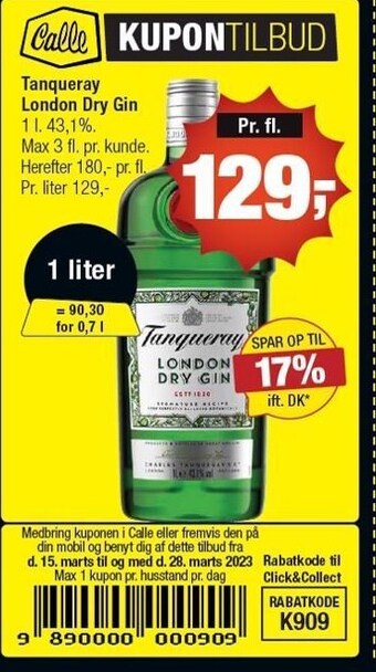 Calle Tanqueray london dry gin tilbud