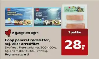 Kvickly Coop paneret rødsætter, sej- eller ørredfilet tilbud