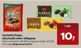 Kvickly Carletti frøer, skumslik eller slikpose tilbud
