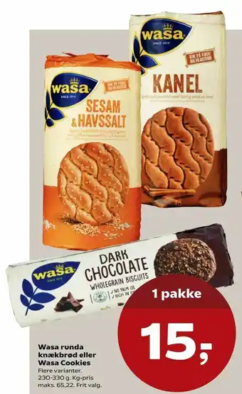 Kvickly Wasa runda knækbrød eller Wasa Cookies tilbud