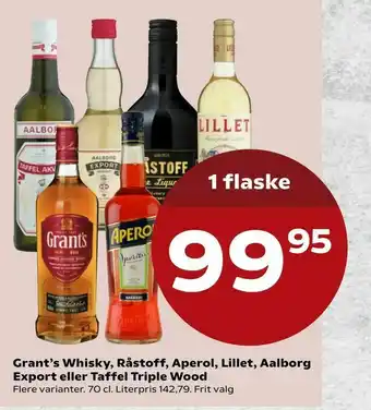 Kvickly Grant's Whisky, Råstoff, Aperol, Lillet, Aalborg Export eller Taffel Triple Wood tilbud