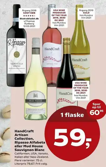 Kvickly HandCraft Artisan Collection, Ripasso Alfabeta eller Mud House Sauvignon Blanc tilbud