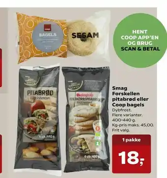Kvickly Smag Forskellen pitabrød eller Coop bagels tilbud