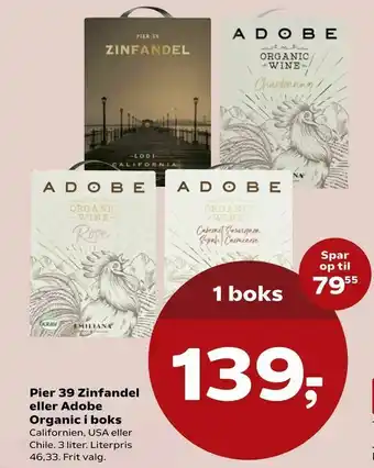 SuperBrugsen Pier 39 Zinfandel eller Adobe Organic i boks tilbud