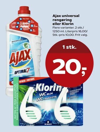 SuperBrugsen Ajax universal rengøring eller Klorin tilbud