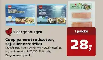 SuperBrugsen Coop paneret rødsætter, sej- eller ørredfilet tilbud