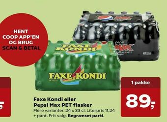SuperBrugsen Faxe Kondi eller Pepsi Max PET flasker tilbud