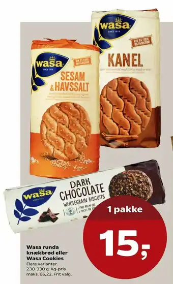 SuperBrugsen Wasa runda knækbrød eller Wasa Cookies tilbud