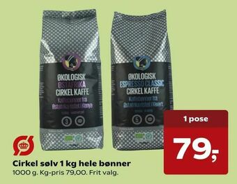 SuperBrugsen Cirkel sølv 1 kg hele bønner tilbud