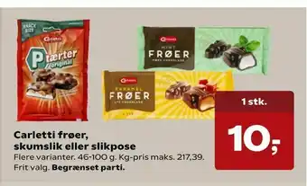SuperBrugsen Carletti frøer, skumslik eller slikpose tilbud