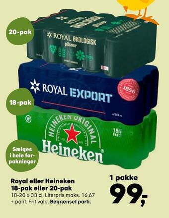 SuperBrugsen Royal eller heineken 18-pak eller 20-pak tilbud