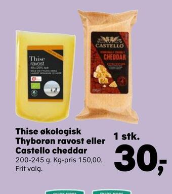 SuperBrugsen Thise økologisk thyborøn ravost eller castello cheddar tilbud