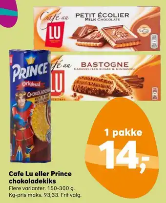 Kvickly Cafe lu eller prince chokoladekiks tilbud