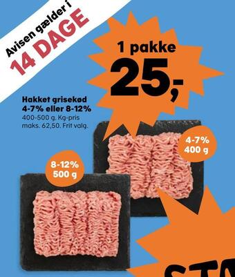 SuperBrugsen Hakket grisekød 4-7% eller 8-12% tilbud