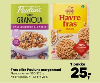 Kvickly Fras eller pauluns morgenmad tilbud