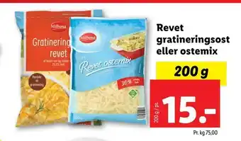 Lidl Revet gratineringsost eller ostemix tilbud