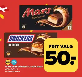 Mars eller snickers 12-pak isbar