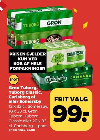 Netto Grøn tuborg, tuborg classic, carlsberg øl eller somersby tilbud
