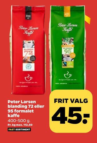 Netto Peter larsen blanding 72 eller 95 formalet kaffe tilbud