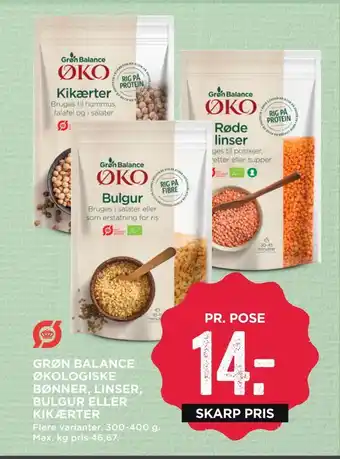 Grøn balance økologiske bønner, linser, bulgur eller kikærter