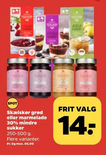 Netto Skælskør grød eller marmelade 30% mindre sukker tilbud